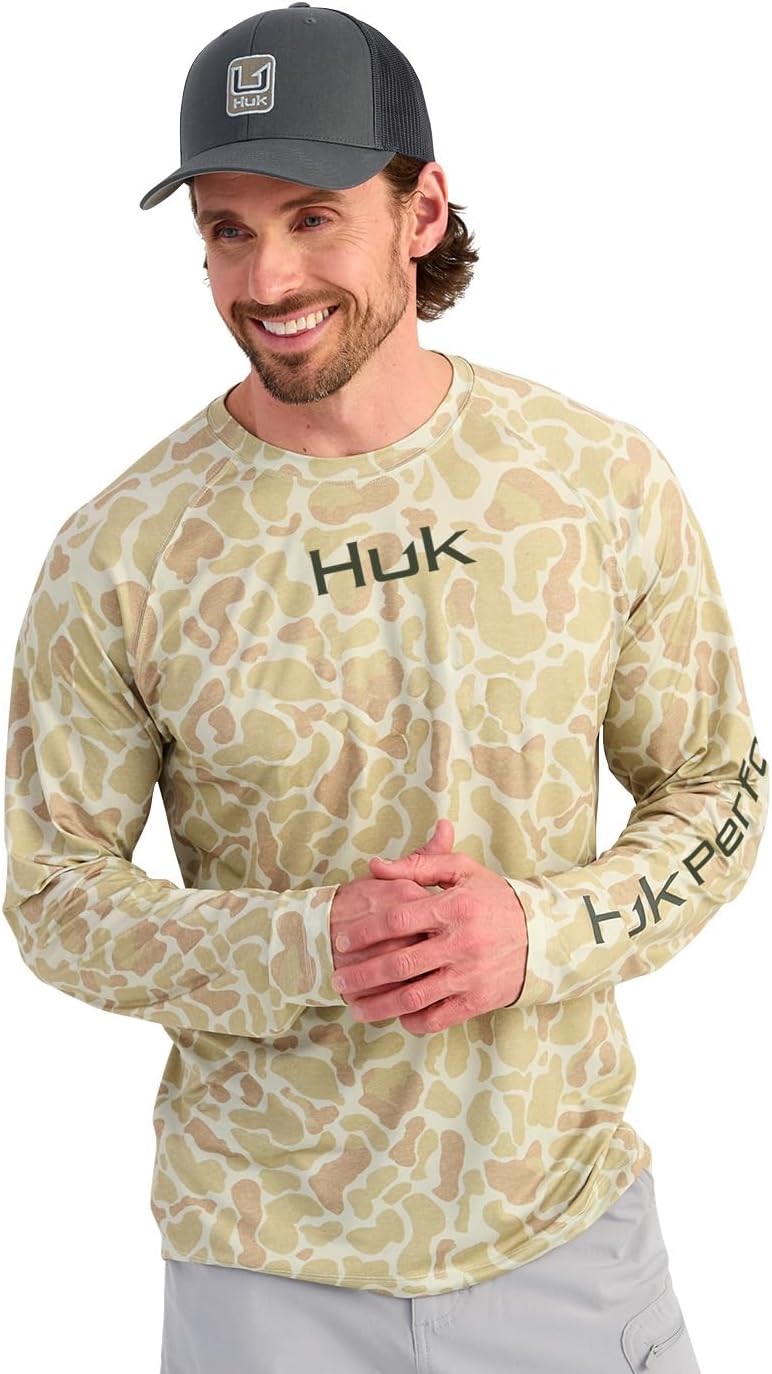 HUK Mens Pursuit Lite Crew, Lightweight Performance Long Sleeve Shirt with UPF Sun Protection