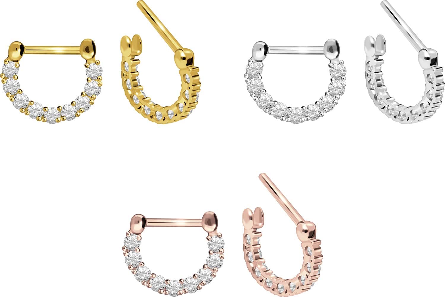 PIERCINGLINE 18 Karat Gold Clicker mit 9 Kristallen | Piercing für Septum Helix Tragus | Farbauswahl