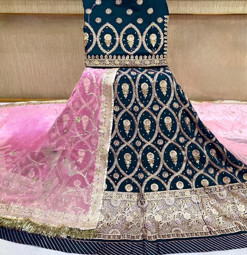 Image of Fancy Heavy Embroidery Work Shimmer Silk Semi-stitched Rajasthani Poshak Rajputi Lehenga Choli For Women