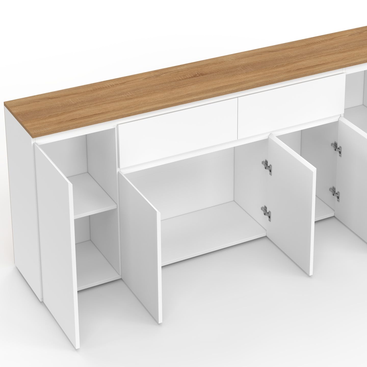 IDMarket - Aparador de 180 cm Toby 5 puertas y 2 cajones, color blanco y tablero de madera