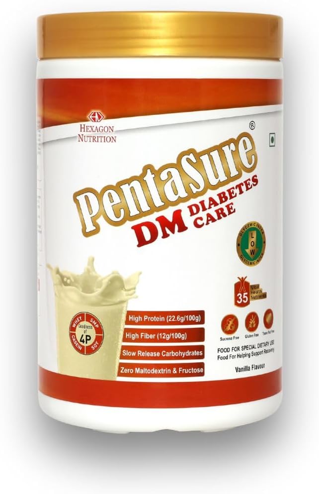Pentasure Dm Diabetes Care Nutrition Drink To Help Manage Blood Sugar Levels| Vanilla Flavor| 1 Kg | 4 Proteins| High Fiber & Zero Maltodextrin