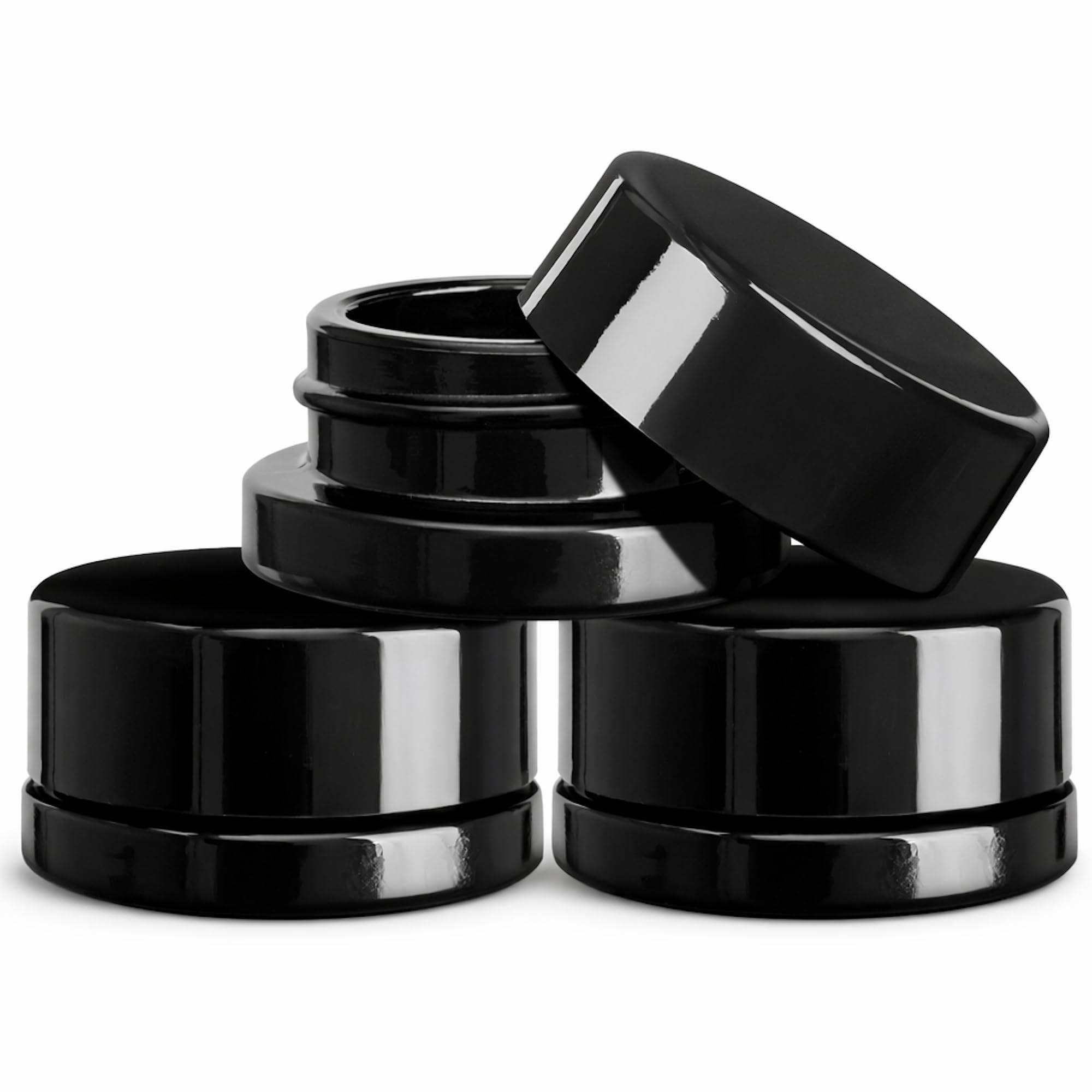 (200 Pack) 9ml Thick Black Glass Jars with Black Child Resistant Lids - UV Resistant - Storage for Oil, Wax, Lip Balm, Cosmetics - Child Proof Container