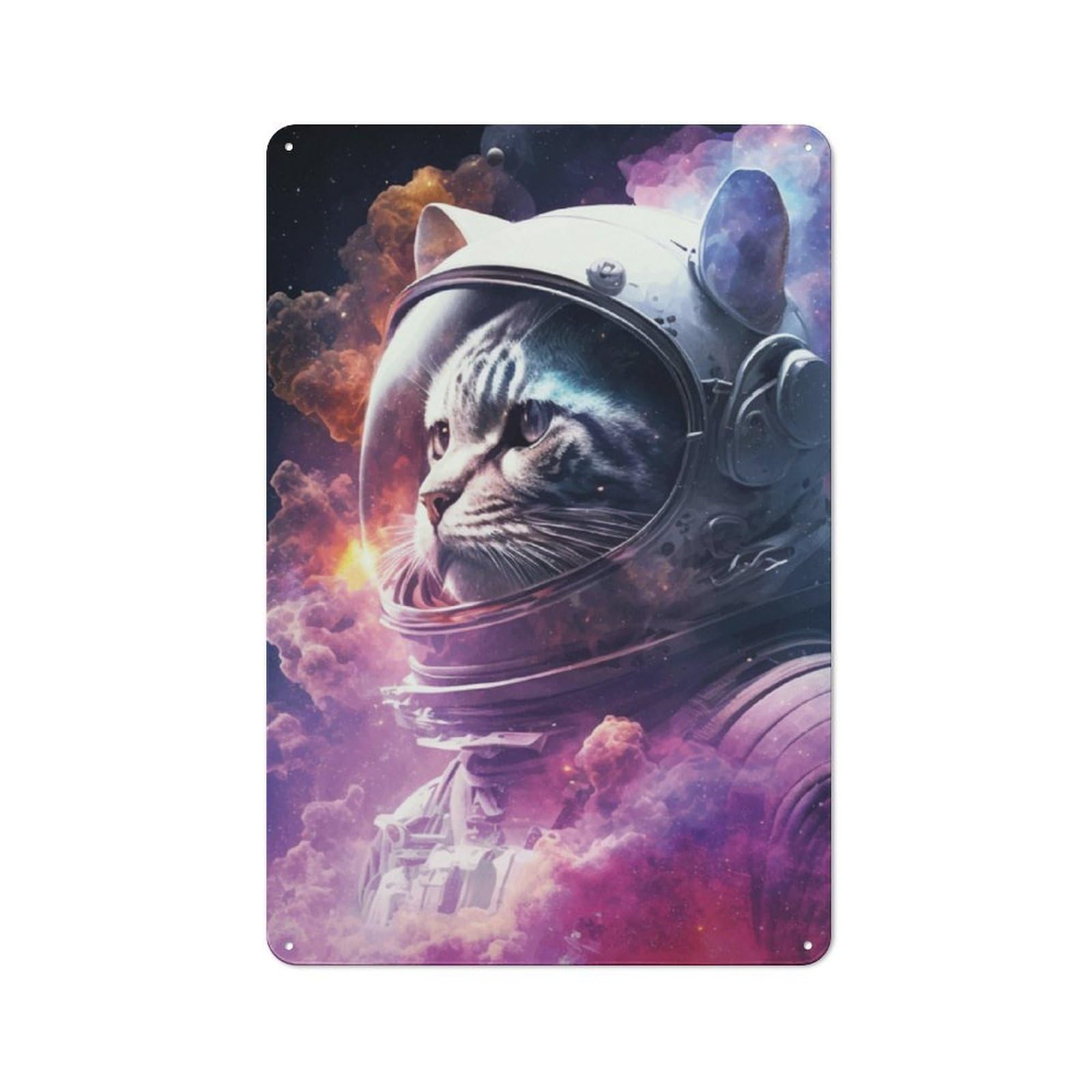 Metal Plaque 30x20cm with Space Cat for Hallway Wall, Retro Decor, for Themed Interiors in Hallways And Entrance Areas