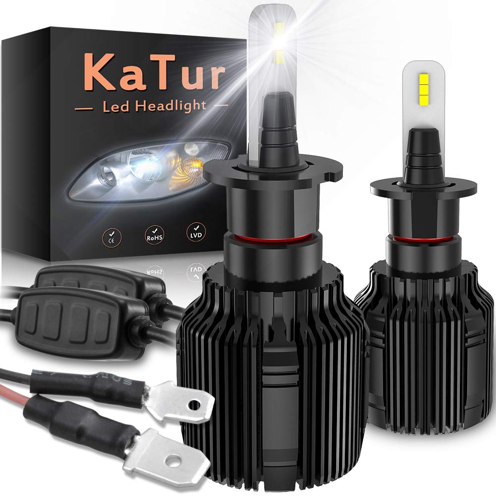 KATUR H3 żarówki LED do reflektorów, super jasne chipy CSP 8000LM, wszystko w jednym i bezwentylatorowy design, zestaw do konwersji reflektorów 50W 6500K Xenon biały - 2 lata