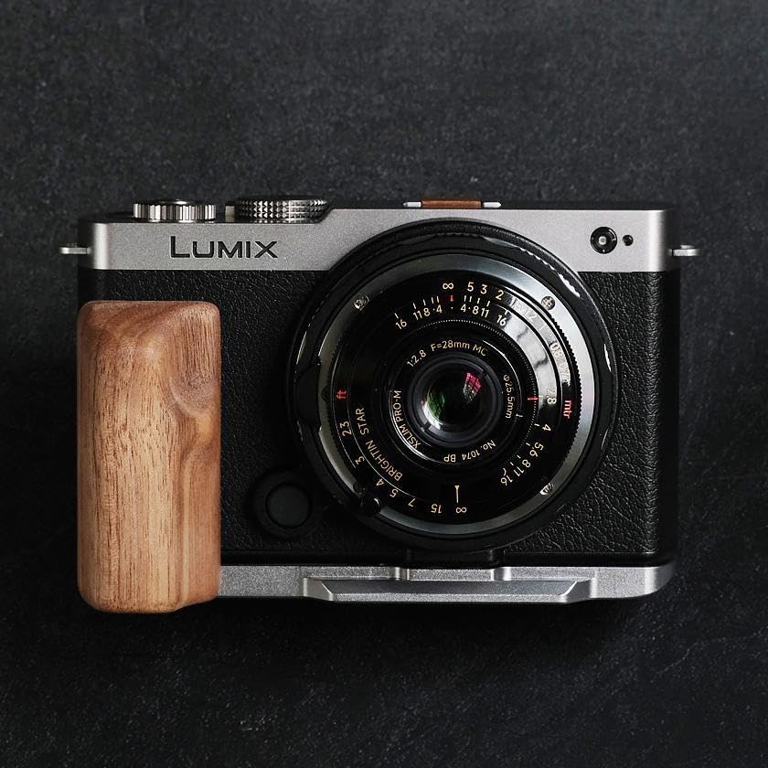 Wood L Handle Hand Grip + Aluminum Alloy Baseplate for lu Mix S9 Camera (Walnut + Sliver Base)