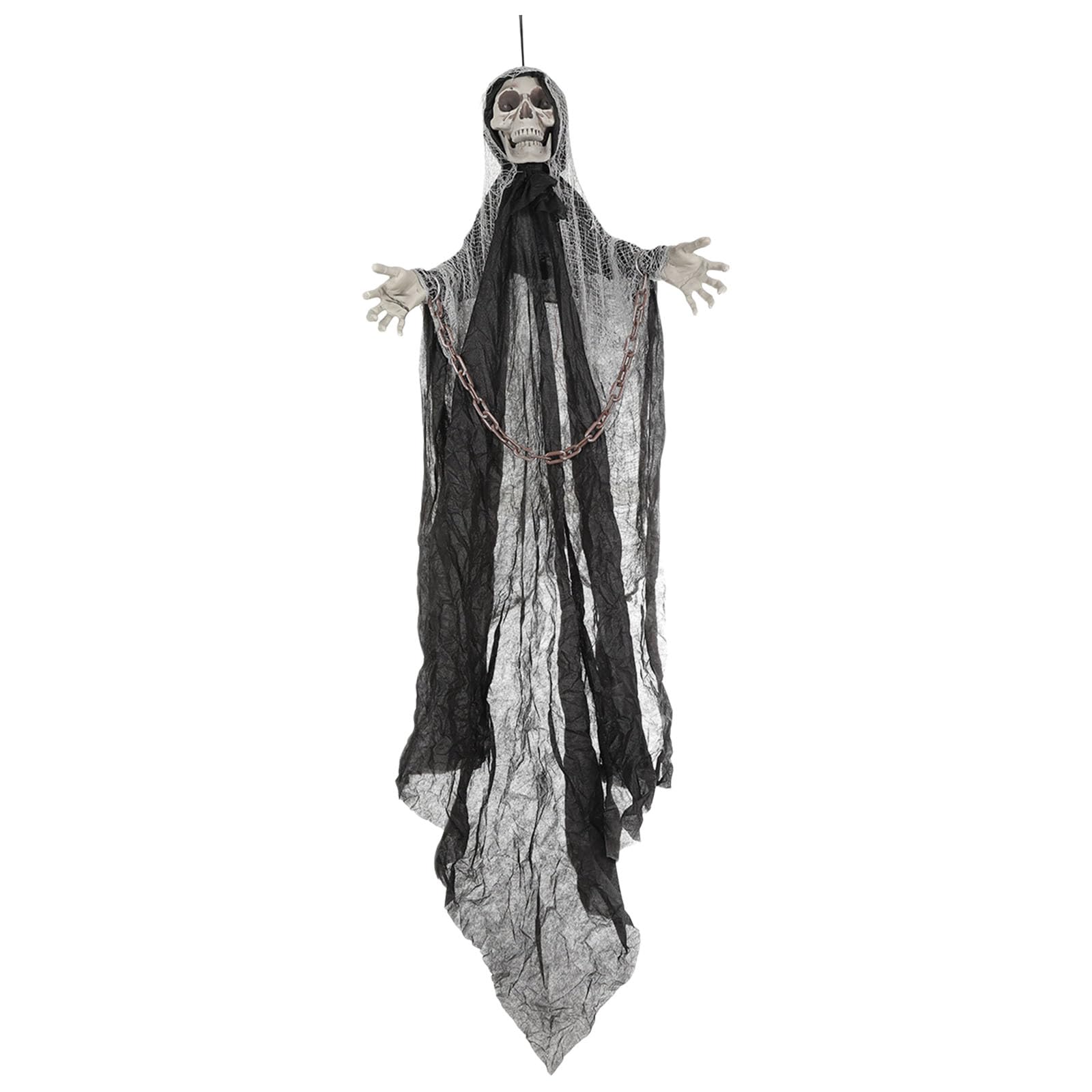 NMFLAB Realistic Ghostly Figure Hanging Ornament with Chains Halloween Skeleton Decoration for Outdoor Garden Yard Display Outdoor Halloween Deck