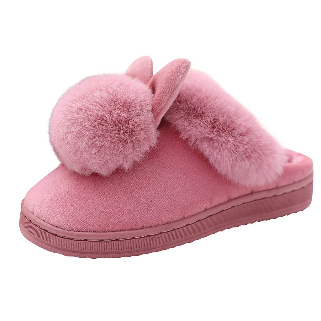 Shengsospp Women's Indoor Fleece Winter Home Rabbit Comfort Shoe Furry Ears Footwear Slippers Soft Women's House Slipper Red, 6.5-7.5