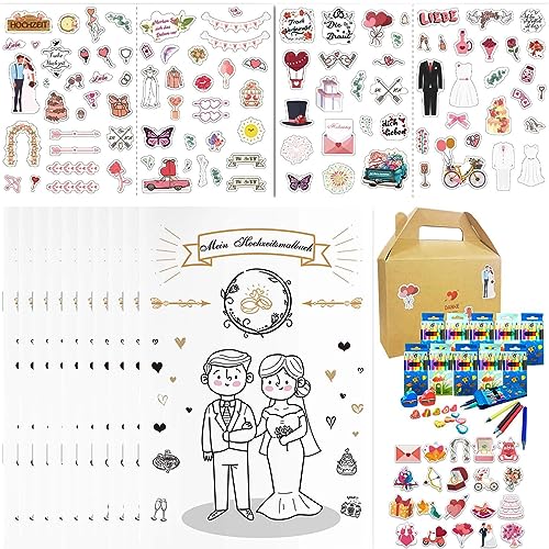 Libro para Colorear de Boda para Niños Juego,Libro de Dibujo Boda para Niños,Boda Libro para Colorear,Libros para Colorear para Bodas,con Lápices de Colores y Sacapuntas,para Invitados de Boda