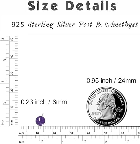 Miniatura 6 de Natural Stone Studs Earrings Crystal Ball Birthstone Earrings Stud Fashion Sterling Silver Ear Jewelry Gift for Women Girl