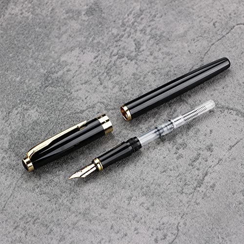 Smootherpro Fountain Pen Fine Nib With Golden Feather Clip Piston Converter Classic Black Writing Instrument For Men Women Edc Signature Business Gift Box (Ff02Bk) #TOP4