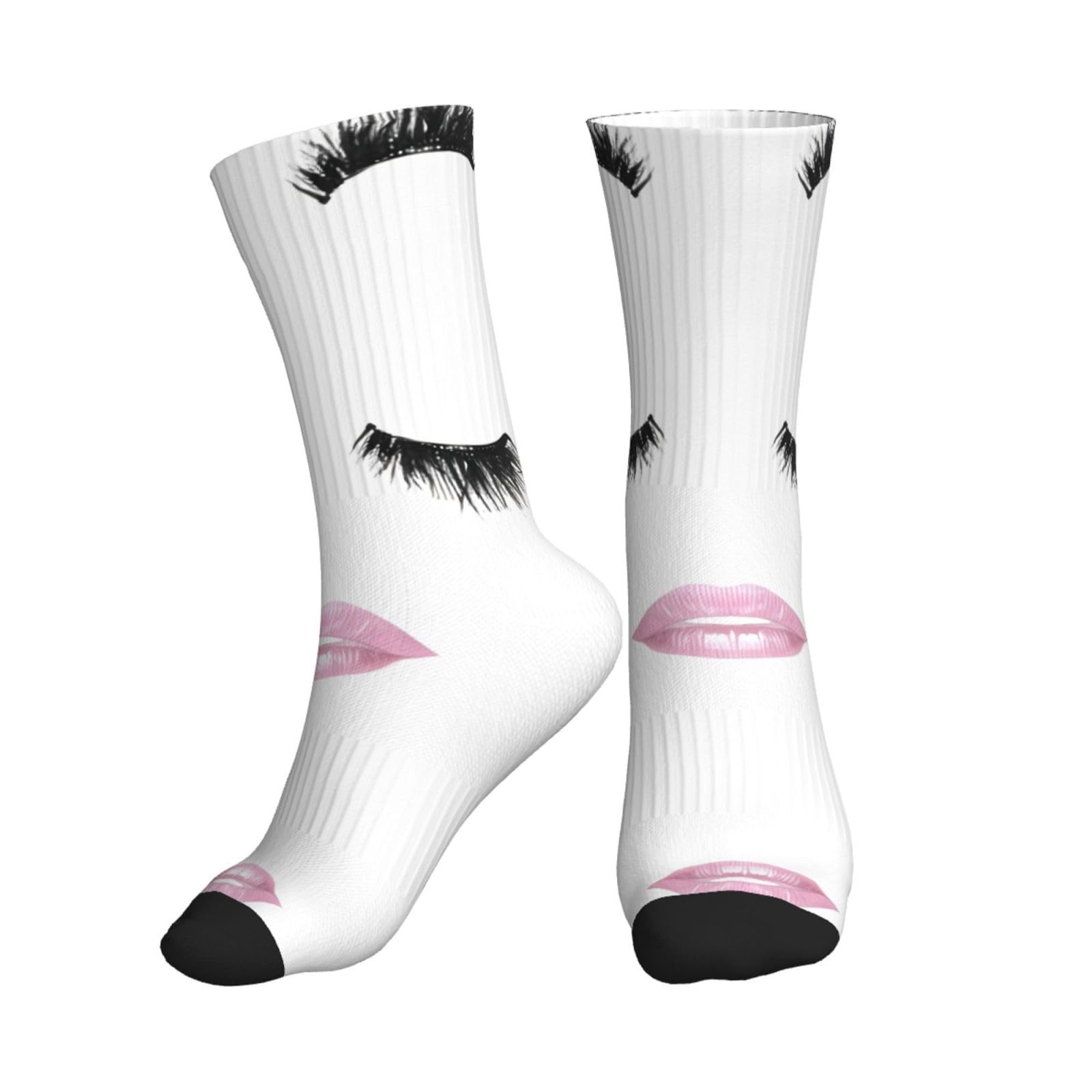 XTYGETY Eyelash Lip White Print Mid-Crew Athletic Socks For Men Breathable Socks Sports Sock For Running Women'S Sock