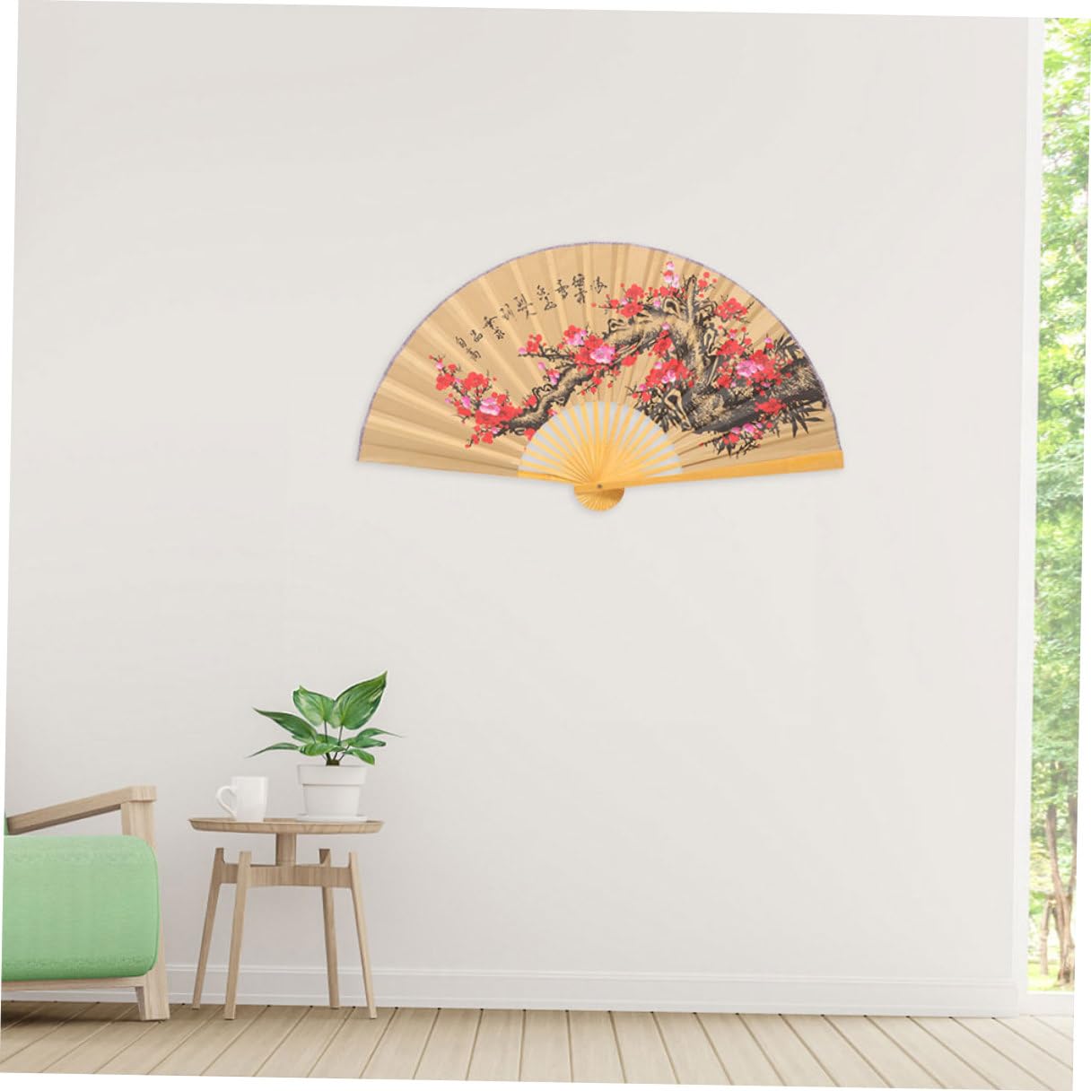 2 Stück Großer Papierfächer im Chinesischen Stil mit Blumenmuster Traditionelle Wanddekoration aus Papier und Holz für Feierlichkeiten und Hochzeitsatmosphäre