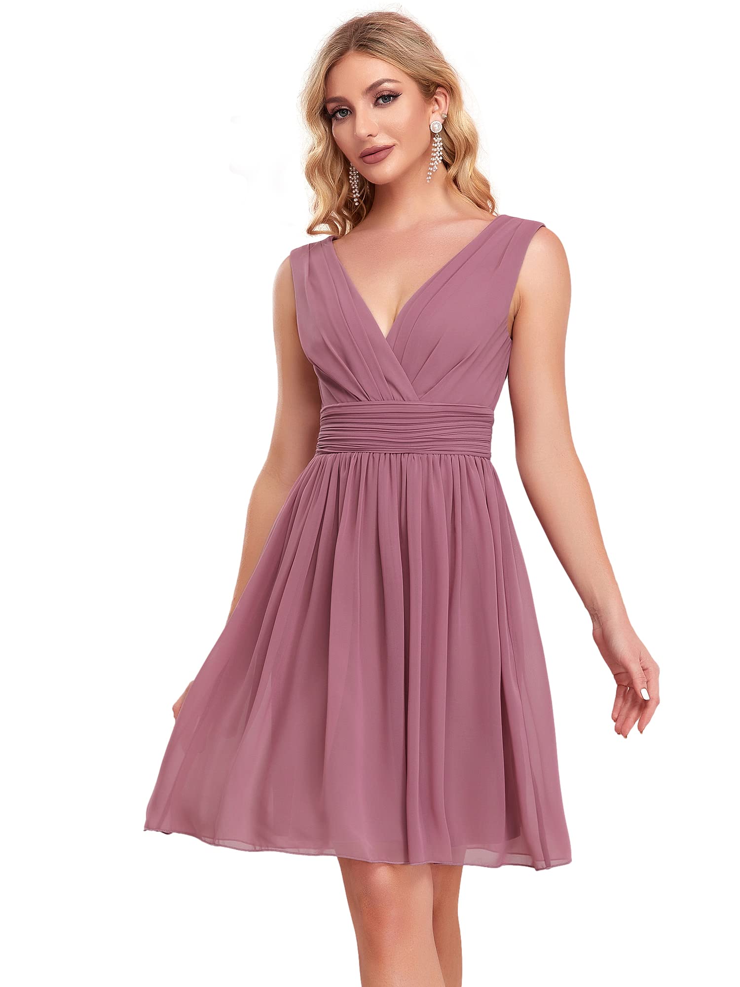Ever-Pretty Vestito da Cocktail Donna Corto Scollo a V Senza Maniche Chiffon Stile Impero 03989