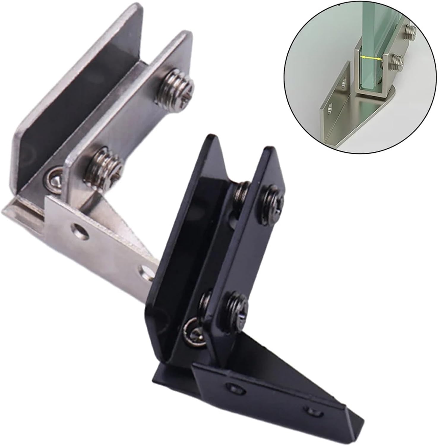 2PCS Glass Clip Non-Perforated Glass Door Hinge Display Cabinet Glass Cabinet Hinges Side Glass Door Hinge(Black)