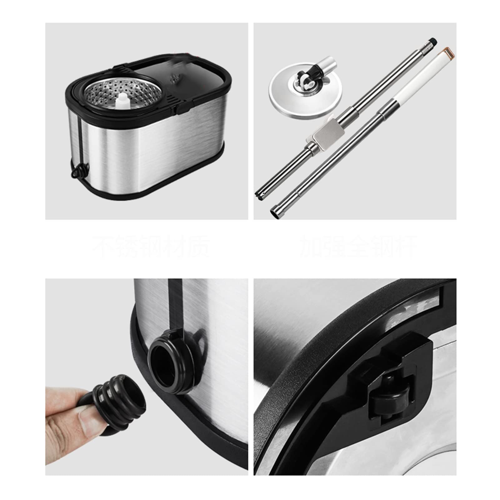 Zestaw mopa z wiadrem z mikrowłókna Spinning Mop i Wiaderko System czyszczenia podłogi Suchy mokry samowykręcający Mop z mikrofibry wielokrotnego użytku (2 podkładki) Mop podłogowy (kolor: A)