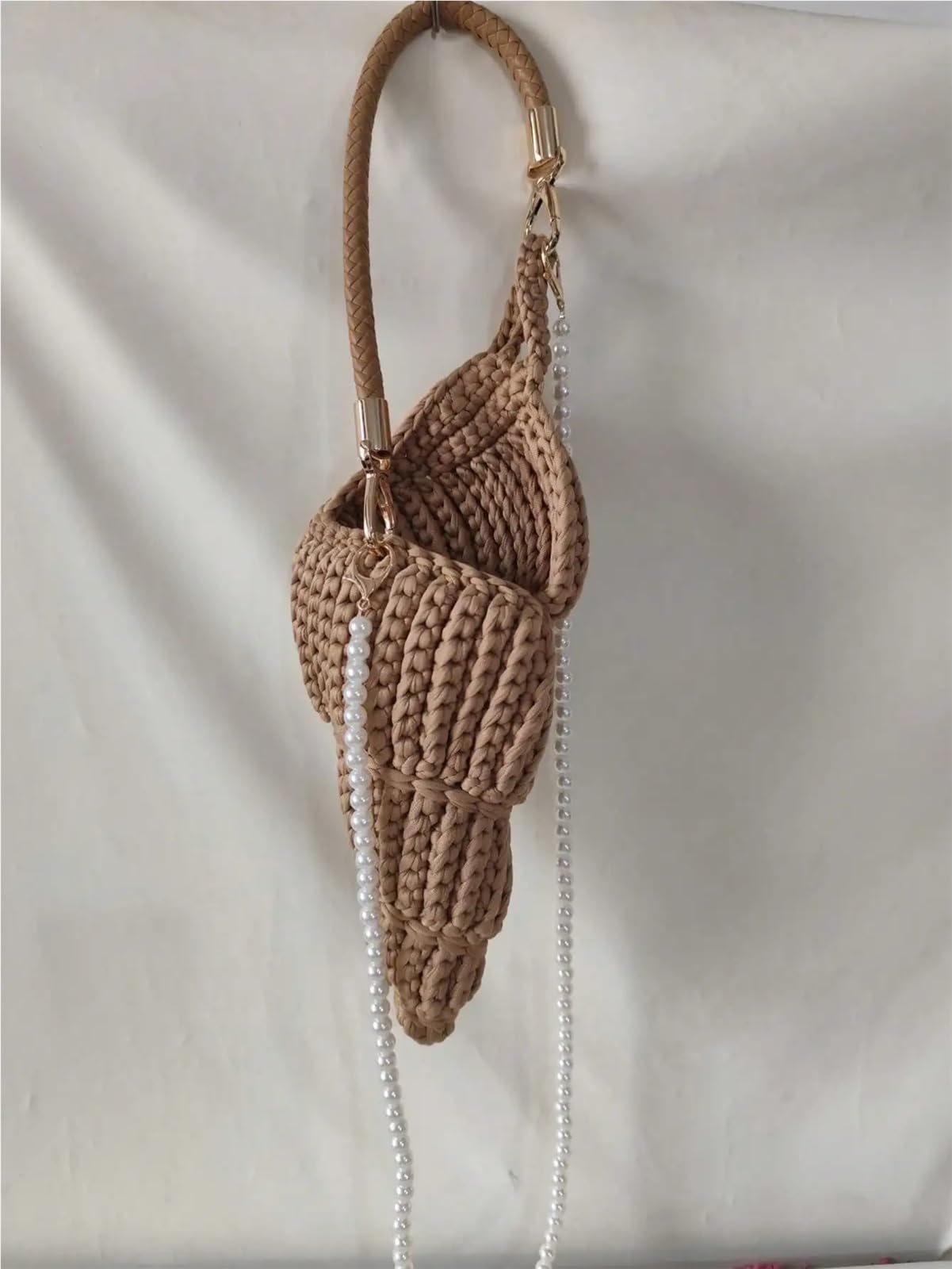 Bolso Crochet Bolso bandolera de concha de mar tejido a mano en color puro