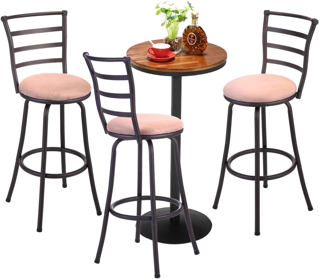 JAXPETY Set of 3 Swivel High Back Bar Stools Steel Frame Counter Height Modern Barstool Pub Chairs