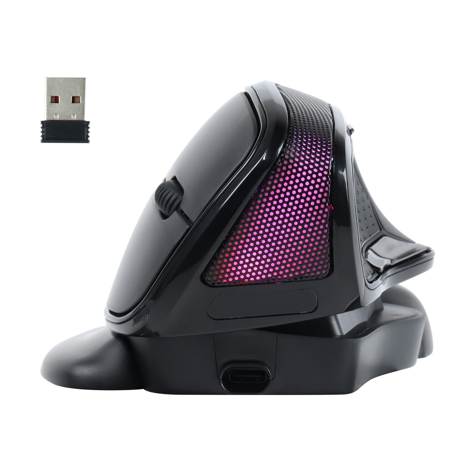 Sunffice Ergonomic Vertical 2.4GHz Wireless Rechargeable Mouse,USB Optical Gaming RGB Mice 3600 DPI 6 Buttons with Removable Palm Rest for Large Hands PC Laptop Desktop Computer Office (Black)