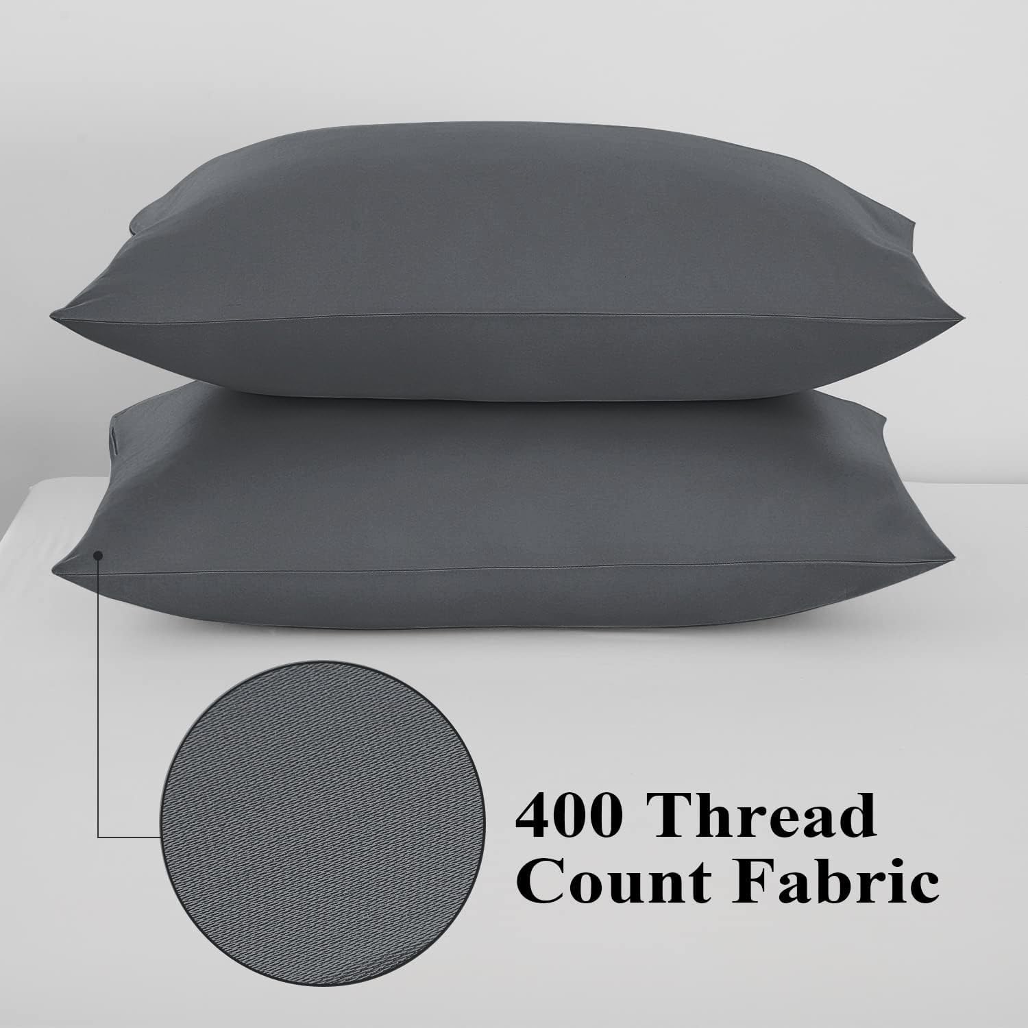 Paquete de 4 protectores de almohada estándar 100% algodón egipcio con cremallera oculta, fundas de almohada de 400 hilos, tejido satinado, fundas de almohada refrescantes, suaves, transpirables, no