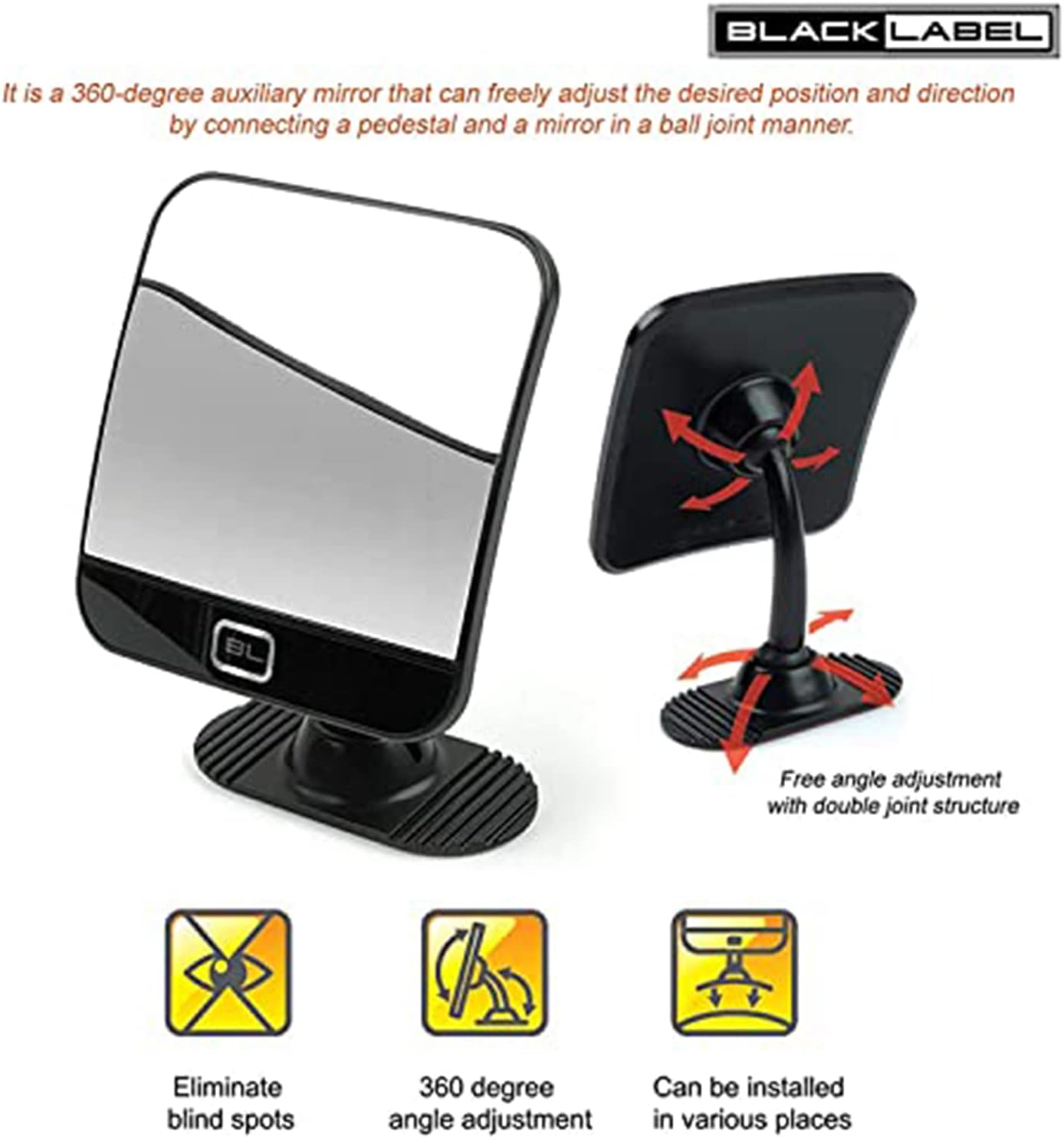 Fouring Bl Super Wide Angle Rear Side View Mirror Multi Blind Spot Mirror Adjustable 360 Degree Rotation Abs Plastic Universal Interior Rear View Mirror for Car, Trucks, SUVs etc