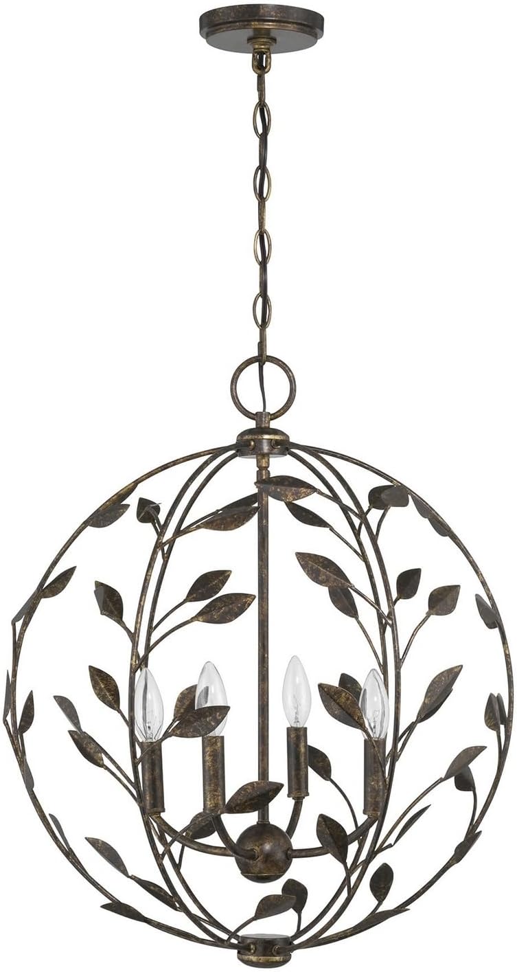 Savoy House 7-6704-4-334 Laska Botanical-Inspired Metal Orb Chandelier by Breegan Jane, 4-Light 240 Total Watts, 24" H x 20" W, Enchanted Bronze