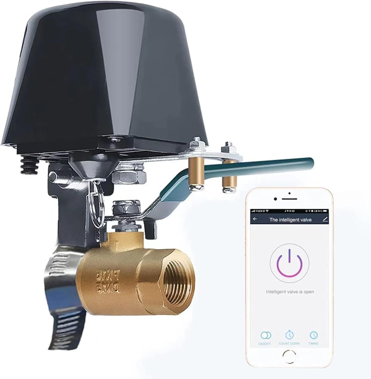 UseeLink Smart Water Valve, bezprzewodowy zawór wodny, zawór Wi-Fi, inteligentny zawór wodny, automatyczny zegar nawadniania zaworu kulowego, kompatybilny z Alexa i Google
