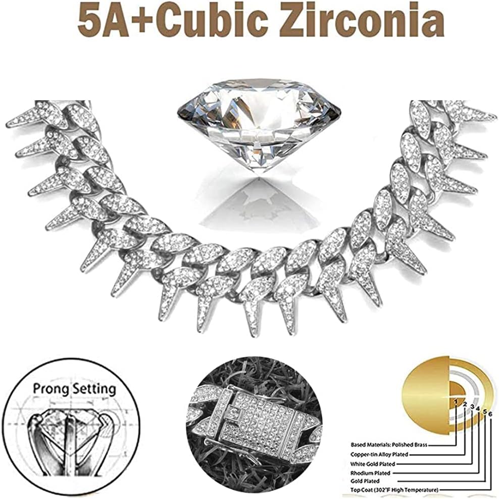Apzzic 25mm Heavy Iced Out Miami Eagle Wings Cuban Link Chain Gold Plated Hip Hop Bling Full CZ Lab Diamond Choker Necklace Bracelet for Men Women