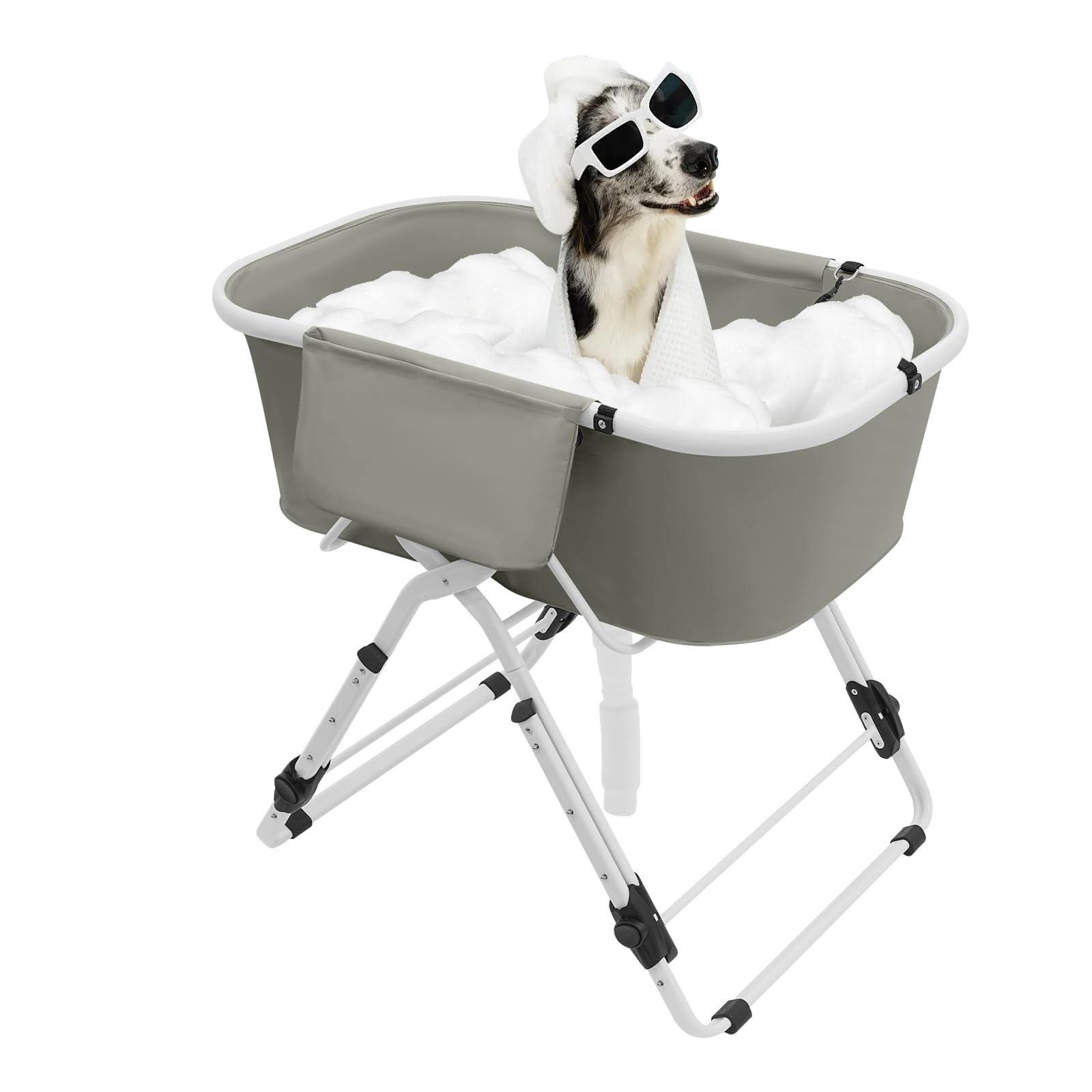 Baignoire portable et pliable pour chien surélevée - Hauteur réglable sur 5 niveaux - Charge maximale : 68 kg - Pour chiens et chats de petite à moyenne taille - Gris