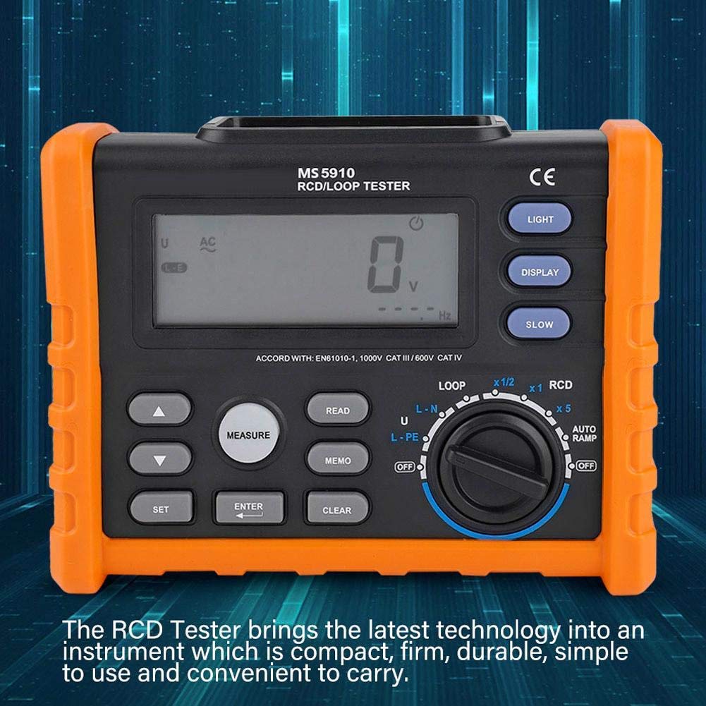 ASHATA RCD/Loop Tester, Medidor de Resistencia Digital RCD Tester Loop Resistencia Probador Multímetro Disparo Corriente/Tiempo Detector de Voltaje de Contacto CA 0V-440V