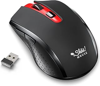 Silent Wireless Mouse for Laptop Shhhmouse i440 – Optical Cordless Computer Mice with USB Receiver 2.4 Ghz – 3 DPI Levels of Sensitivity, Multi-Surface Operations, Portable for Mac, PC Black & Red