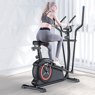 FHKBB Cross-Trainer for Home Magnetic Ellipse Trainer with 8 Levels of Resistance with Adjustable Handle And Seat Cardio Workout Machine