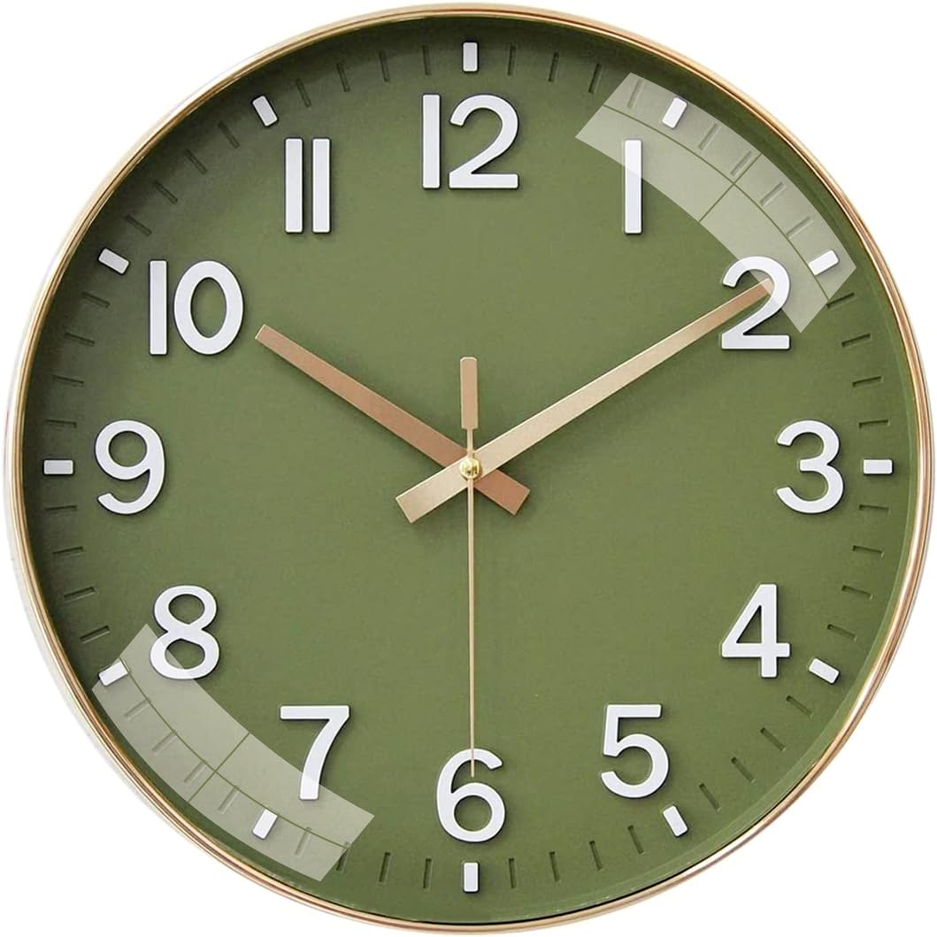 Rylan Wall Clock 12" Silent Plastic Quartz Decorative Latest Analog Wall Clock Non-Ticking Classic Clock Battery Operated Round Easy to Read for Room/Home/Kitchen/Bedroom/Office/School, Mehandi Green