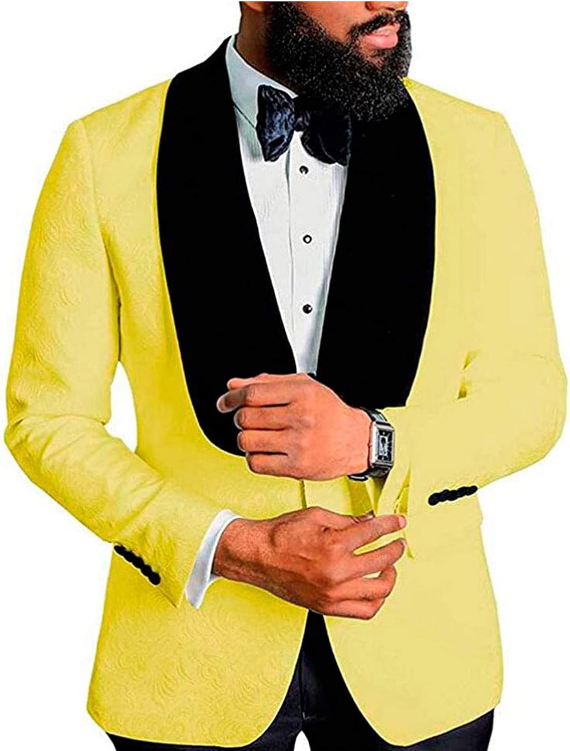 Men's 2 Pieces Floral Patterned Business Suit Shawl Lapel One Button Blazer Regular Fit with Black Pants