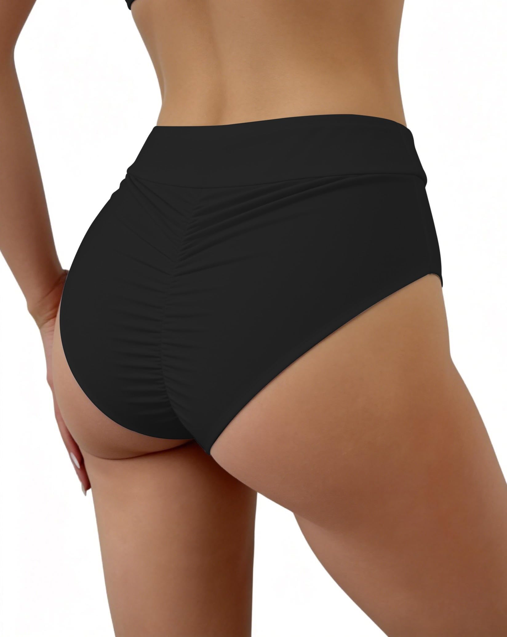 Women’s High Waisted Bikini Bottoms Ruched Scrunch Butt Swim Briefs Tummy Control High Cut Bathing Suit Bottom 2026