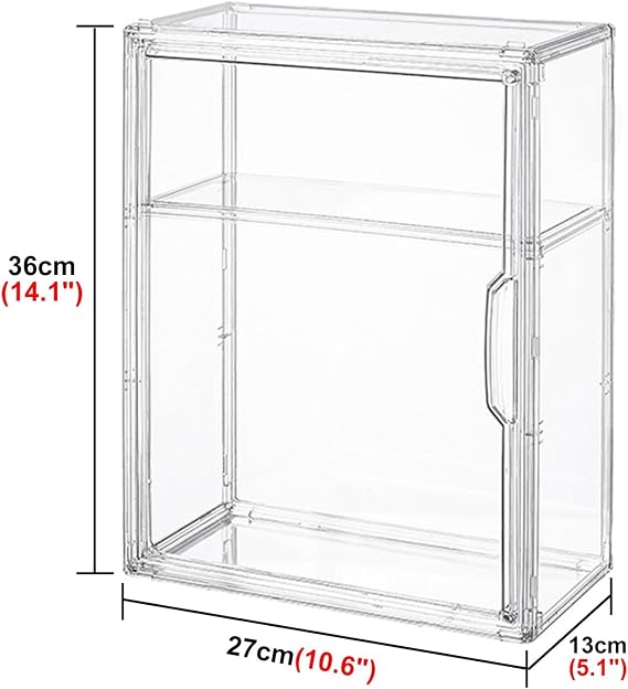 Display Case 1/2/ 3-Layer Cube Acrylic Display Case, Tall Display Cabinet with Adjustable Shelves, Stackable Large Storage Box for Crafts/Collectibles(2-Layer)
