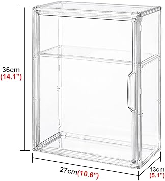 Display Case 1/2/ 3-Layer Cube Acrylic Display Case, Tall Display Cabinet with Adjustable Shelves, Stackable Large Storage Box for Crafts/Collectibles(2-Layer)
