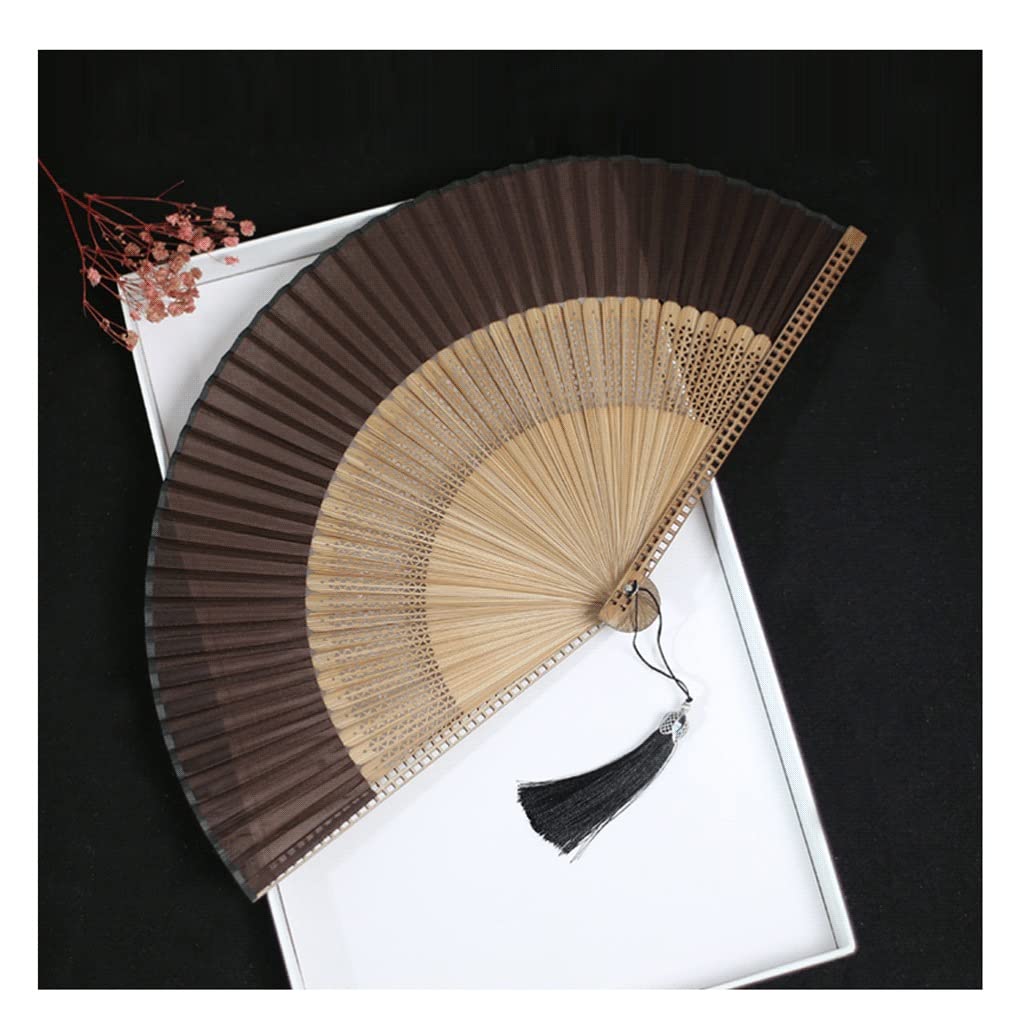 NZPOST folding fans Hand Held Folding Fans Chinese Fans Vintage Retro Style Handheld Fan with Tassel for Decoration Wedding Birthday s Hand Fans (Dark Brown)