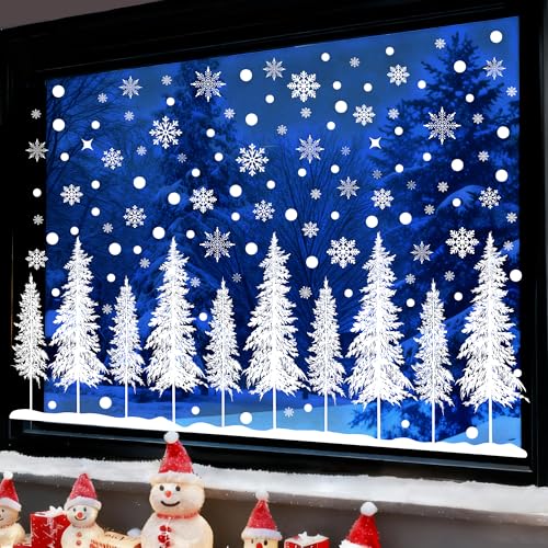 AVAKY Fensterbilder Weihnachten Weihnachtsbaum Fensteraufkleber Weiß, 232 Fensterdeko Weihnachten PVC Weihnachts Fensterbilder Selbstklebend, Fenstersticker Winter für Weihnachtsdeko Innen Fenster