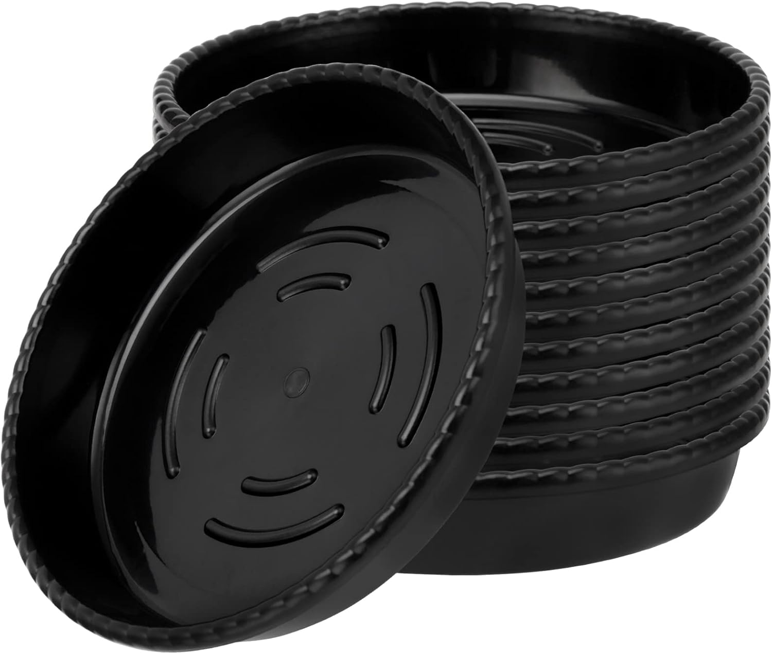 PINGEUI 12 Pack Black Plant Saucers, 29cm Plastic Flower Pot Drip Tray