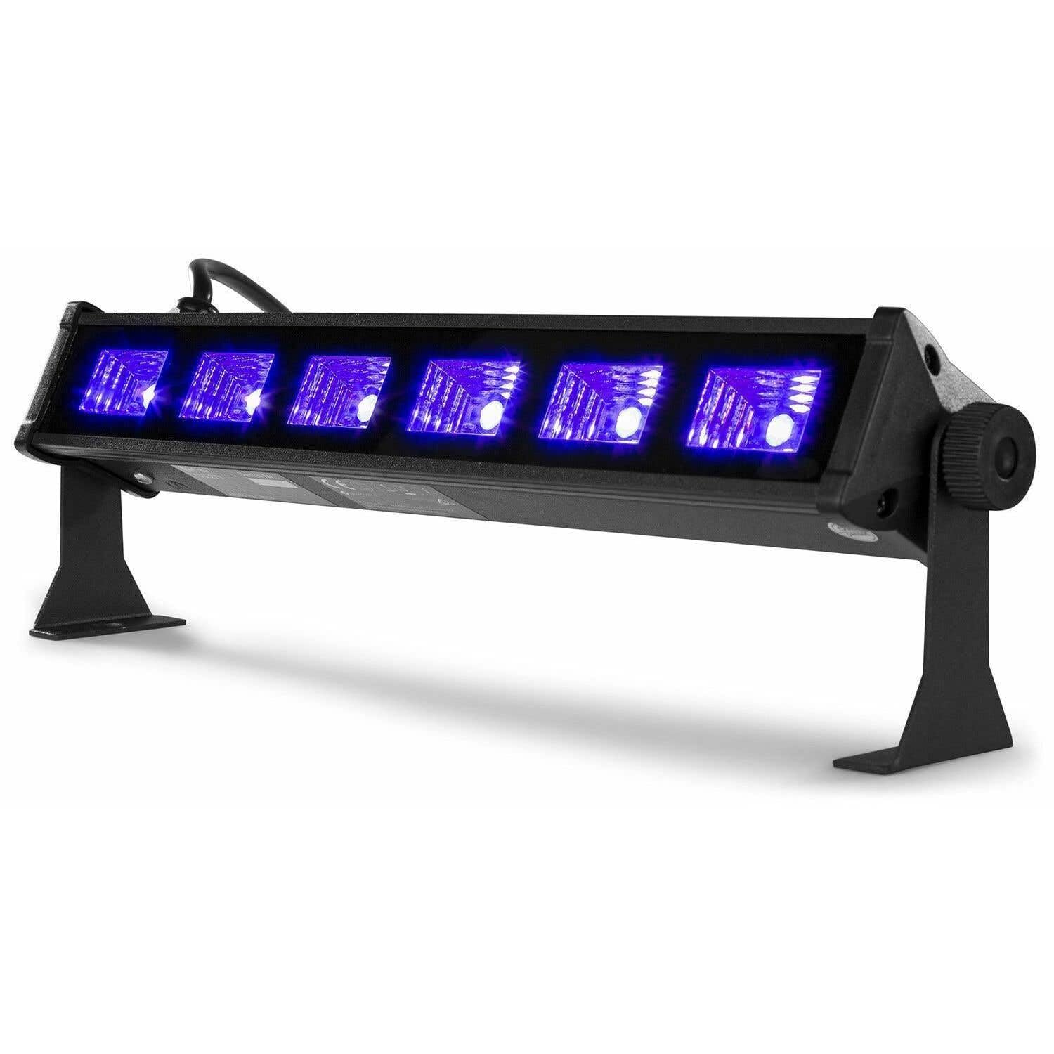 Beamz BUV63 LED Barra LED - 30 W, 6 x UV LED da 3W, Plug & Play, Alloggiamento eggero | completo di staffe | nero