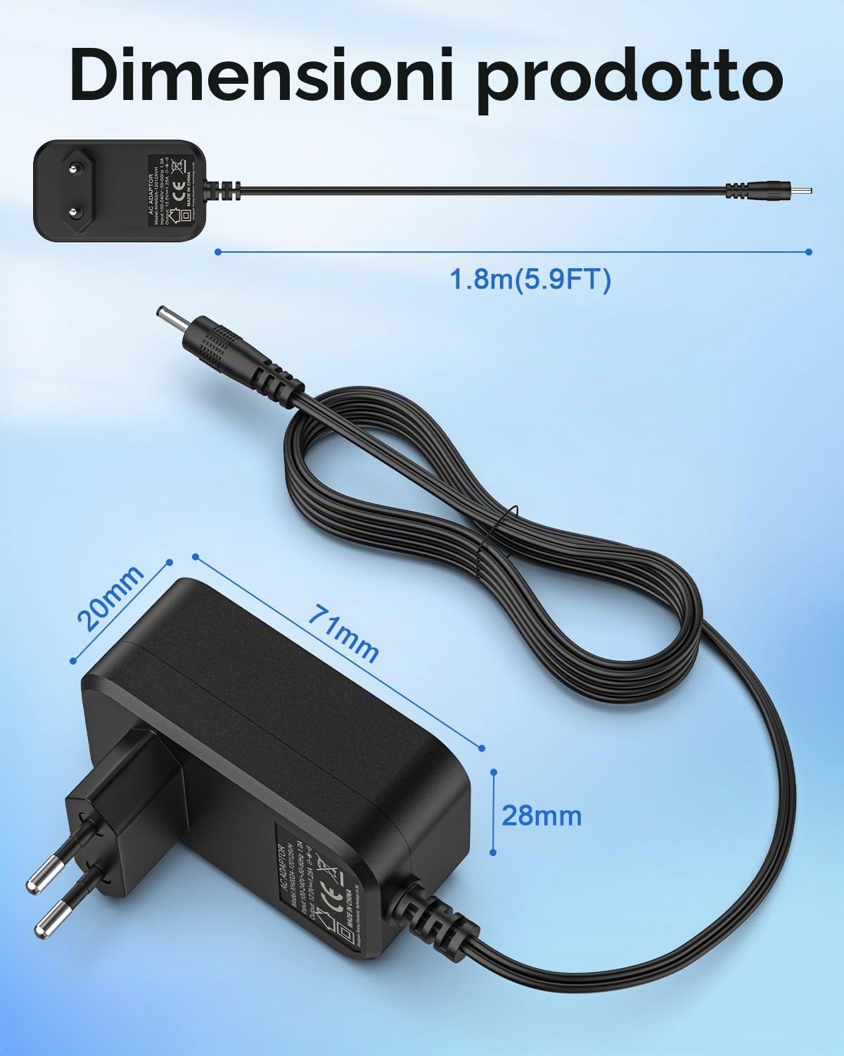Alimentatore 15W Cavo di alimentazione Compatibile con Alexa Echo Dot 3a 4a 5a Gen Echo Show 5 1a 2a Gen Echo Spot Echo Pop Fire TV Cube Caricatore Caricabatterie Adattatore Charger 1.8m