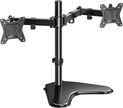 HUANUO 32 inches Dual Monitor Stand up to 17.6lbs per Arm, High-Grade Aluminum Free-Standing Dual Monitors Mount for 2 Screens. Fully Adjustable