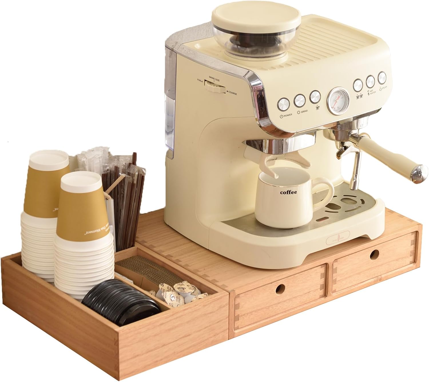 KIRIGEN Wood Coffee Station Organizer Coffee Bar Accessories Storage Organizer Tea Condiment Storage Organizer Coffee Pod Holder with Drawers Brown (KFJTZ-DBR)