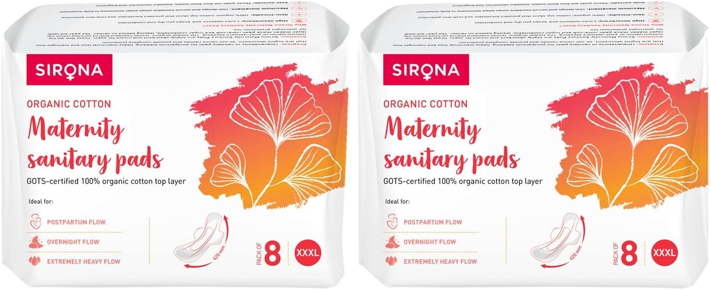 Sirona Soft Maternity Leak Proof Pads | XXXL (Pack of 16) | Extra Absorbant Pads after Delivery for Women, Sanitary Pads for Women, Natural Ultra Soft Pad for Maternity Flow, Overnight & Extremely Heavy Flow (420mm)