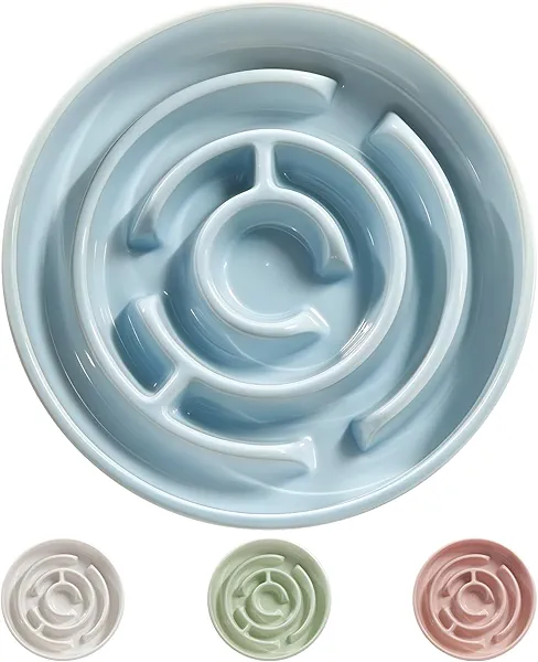 Ceramic Slow Feeder Dog Bowl,1.5 Cups Pet Slow Feeder for Small and Medium Breed,Puzzle Dog Food Dish,Anti-Gulping,Stop Bloat,Preventing Choking(Blue)