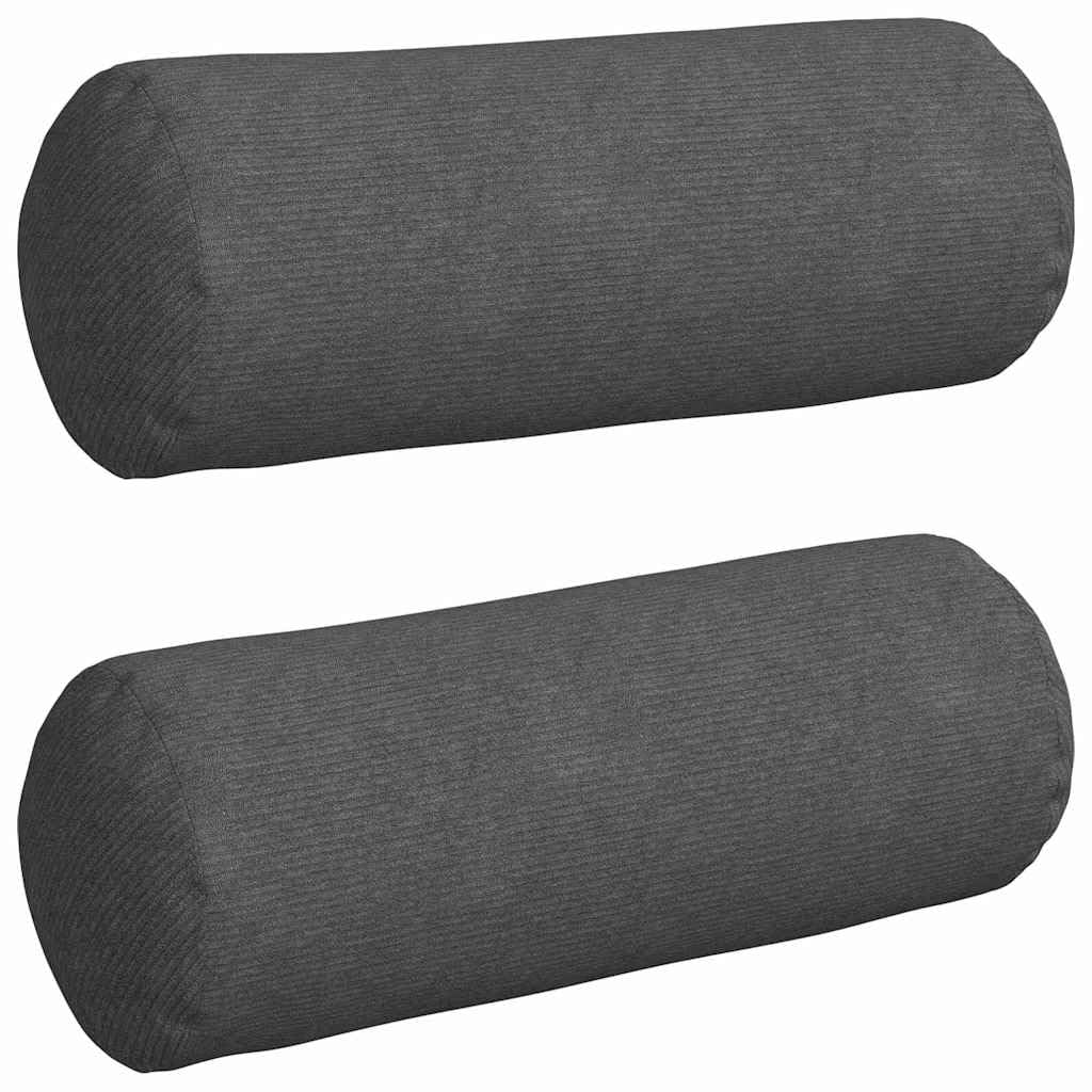 2er-Set Bolsterkissen Dunkelgrau Ø 25 x 70 cm Nackenrolle Cord | Weiche Nackenrollen mit Reißverschluss für gemütliche Stunden im Wohnzimmer und Schlafzimmer.