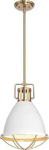 Vista 39 de Kent - Lámpara de techo industrial de metal enjaulado de gran tamaño, azul y dorado