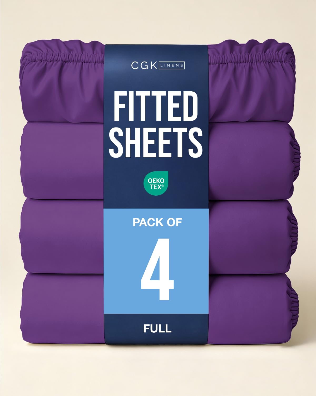 Full Fitted Sheet - Pack of 4 Single Fitted Bottom Sheet Only - Purple