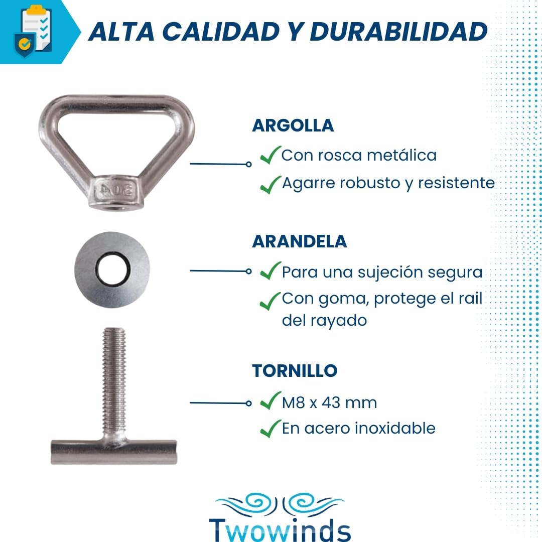 Twowinds - Kit Sujeción Carga al Riel 7h5883084c Compatible con VW T5 T6 Multivan California Caravelle - Tornillo Fijación - Base Protección Raíl - Anclaje MercancíaCarril - Amarre Seguro Equipaje