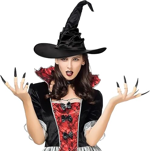 Miniatura 3 de Sombrero de bruja de Halloween, color negro, grande, fruncido para mujeres y hombres, sombrero de mago, gorra puntiaguda, accesorios de disfraz de